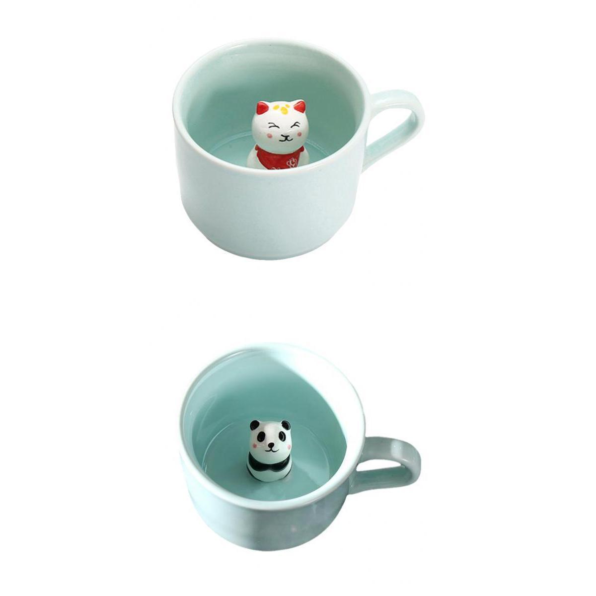 2 Pcs 3D Coffee Mug Cartoon Ceramic Hand Painted Figurine Cup for Girls