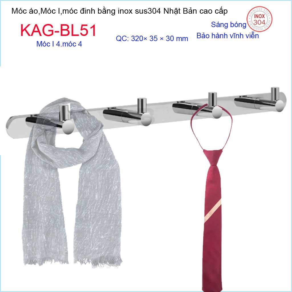 Móc treo đồ phòng tắm, Phụ kiện phòng tắm cao cấp Kace, Móc I4 treo đồ inox 304 Nhật Bản KAG-BL51