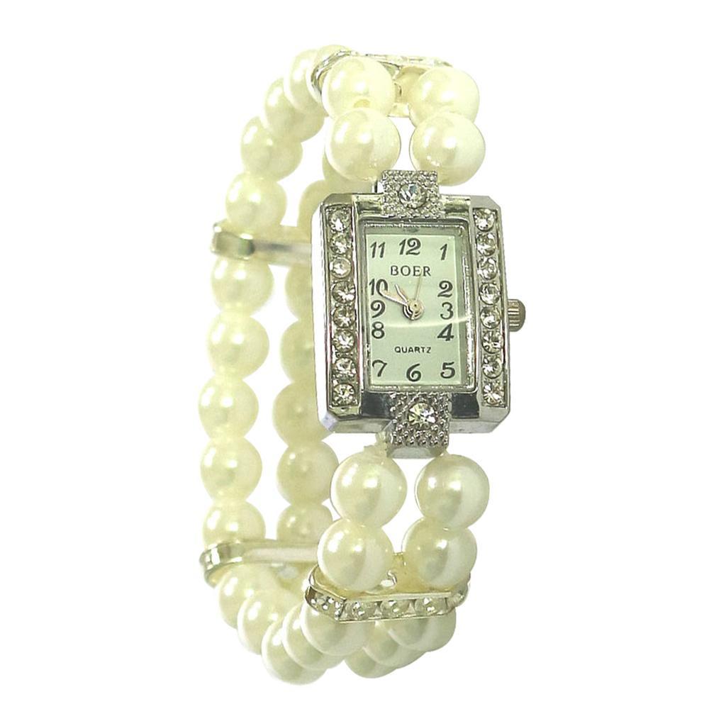Luxury Women Lady Teens Pearl Wristband  Watch Bracelet Wristwatch