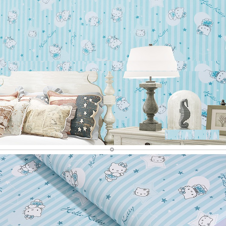 Combo 10 mét giấy dán tường, decal dán tường trang trí nhà cửa KITTY XANH SỌC khổ 45cm