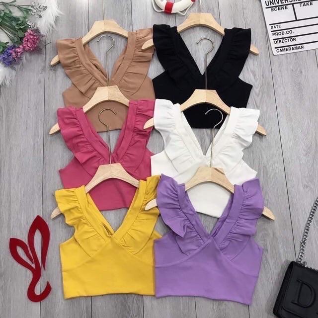 Áo croptop cổ V cánh tiên siêu sang chảnh