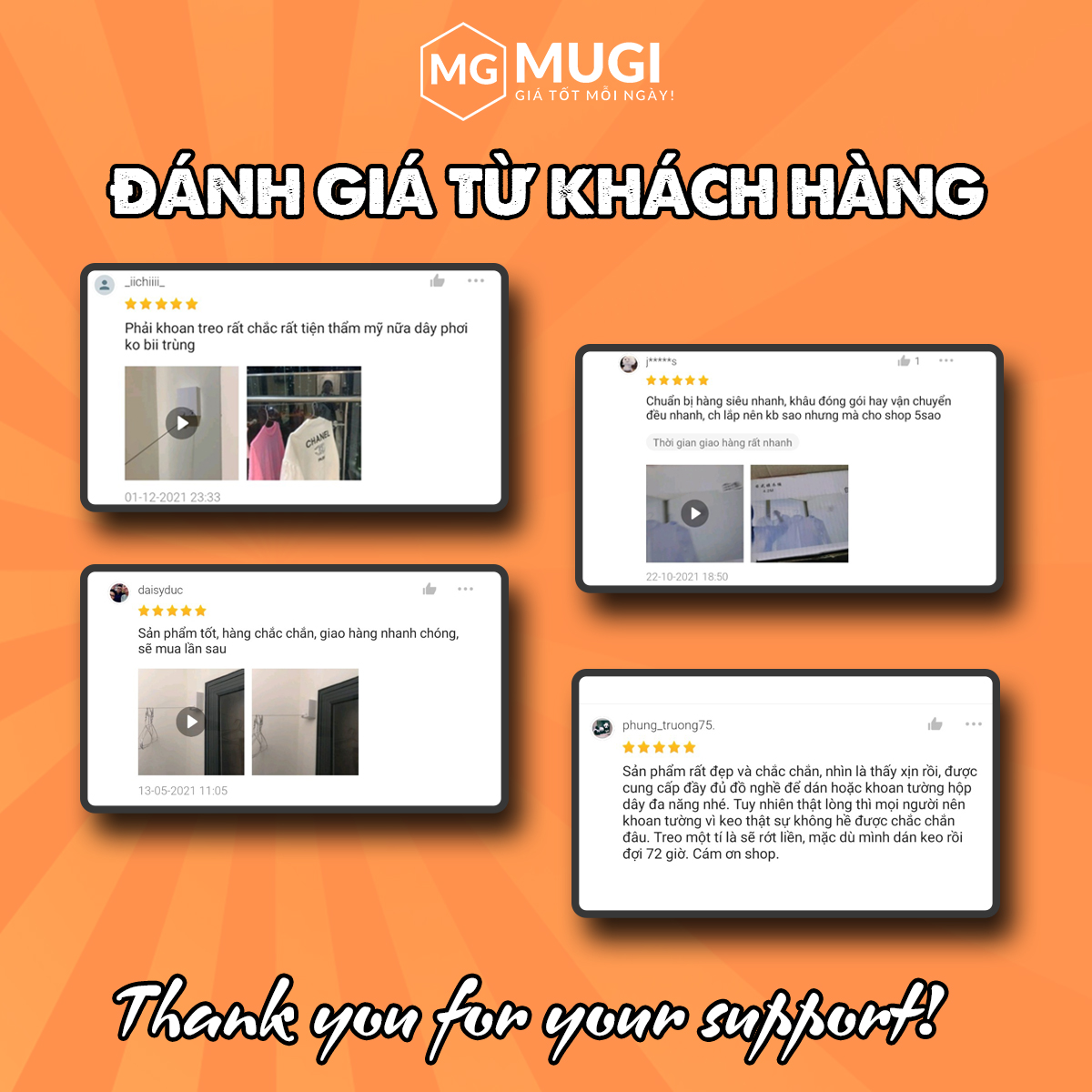 Dây phơi quần áo, dây phơi đồ thông minh gắn tường tiện lợi - MUGI