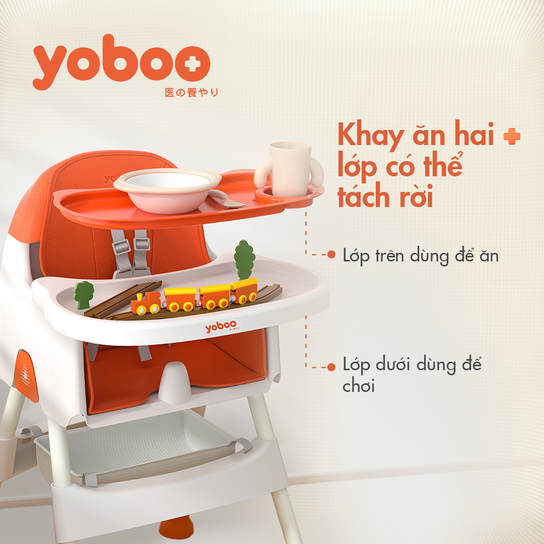 Ghế ăn dặm cho bé Yoboo YB-0015 gồm khay ăn khay chứa đồ, điều chỉnh chiều cao ghế và độ rộng khay ăn - Hàng chính hãng