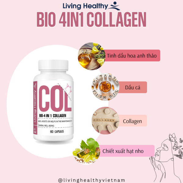Viên uống bổ sung collagen Living Healthy Bio-4 in 1 Collagen