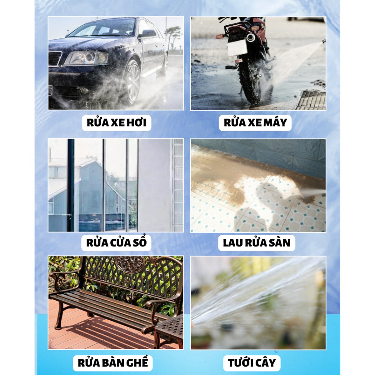 Bộ Đầu Vòi Xịt Tăng Áp Phun Nước Rửa Xe,Tưới Cây