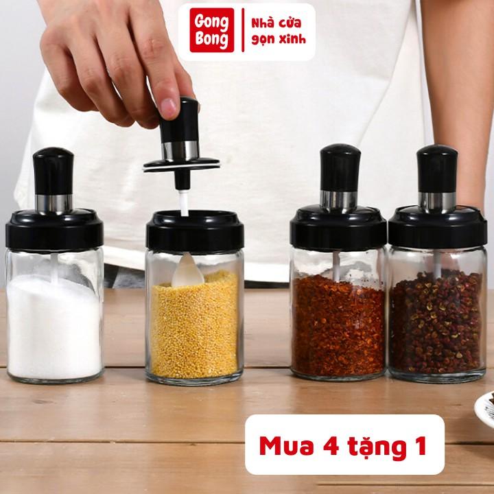 Lọ đựng gia vị dầu ăn hũ nước chấm bằng thủy tinh trong suốt kèm muỗng tiện lợi dung tích 250ml
