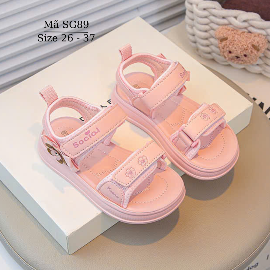 Dép sandal bé gái quai hậu cao cấp 3 - 12 tuổi màu hồng dáng thể thao năng động cá tính đi học đi chơi SG89