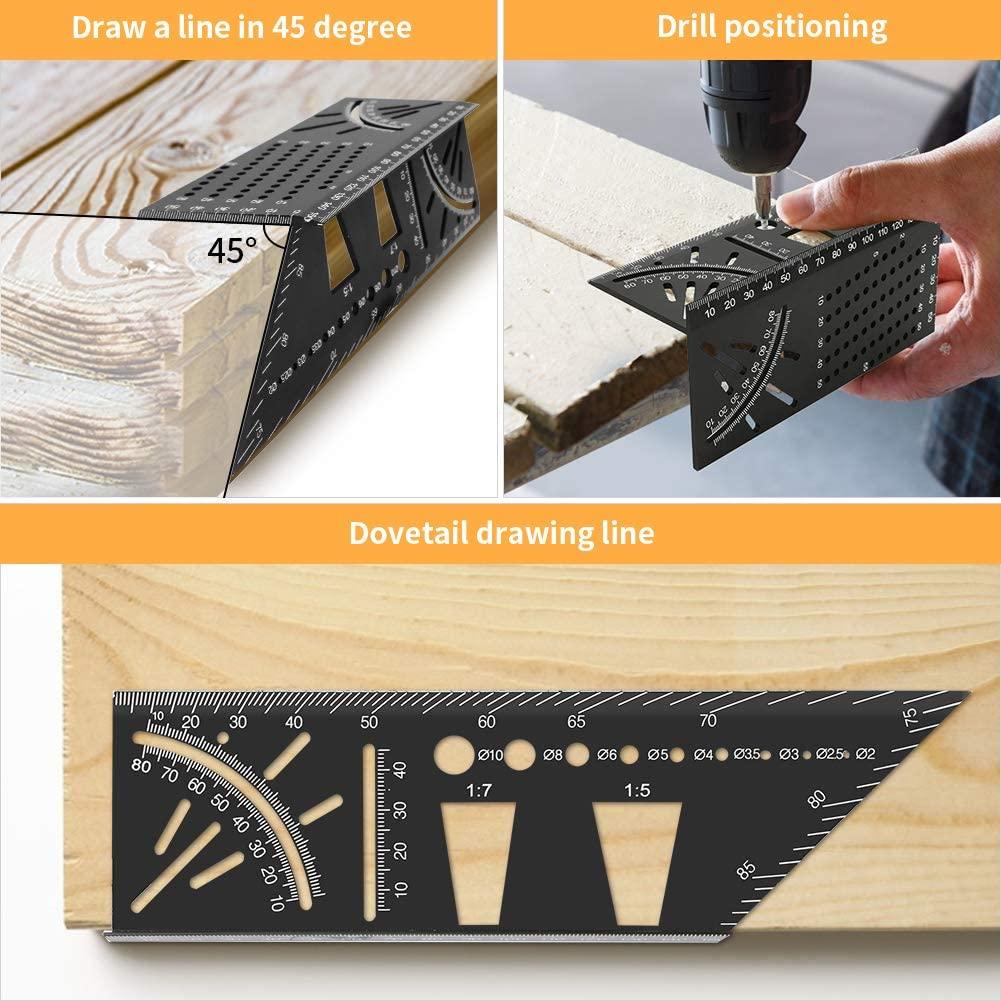 Quy tắc góc tab 3D, 45 đến 90 độ Đa chức năng Người thợ mộc Chuyên nghiệp Báo cáo hiệu quả trong hợp kim nhôm cứng cho các kỹ sư thợ mộc