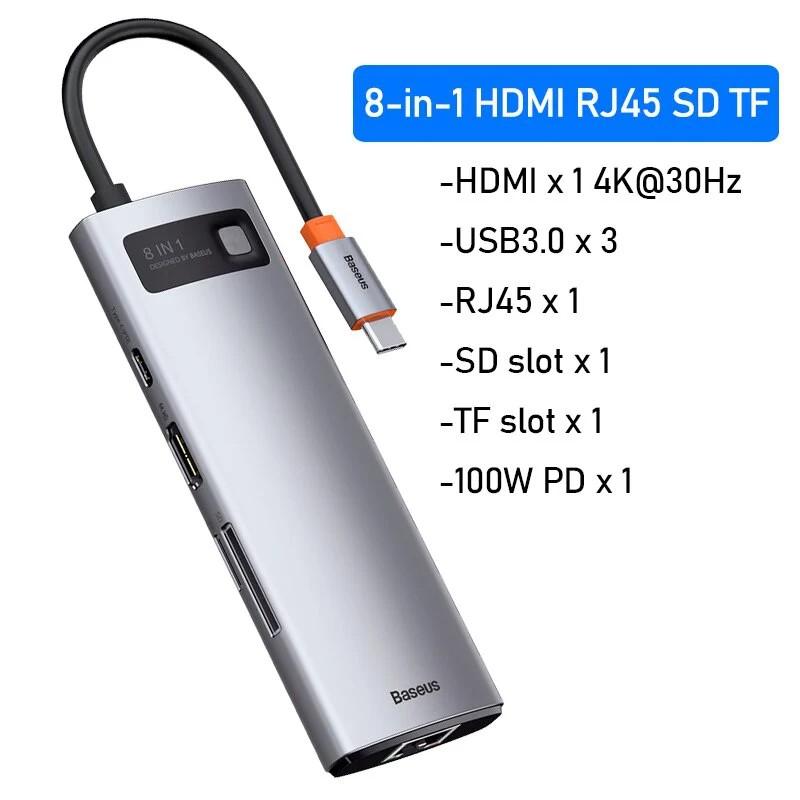 Bộ Hub mở rộng 8 in 1 Baseus Metal Gleam Series LVM001 - hàng chính hãng