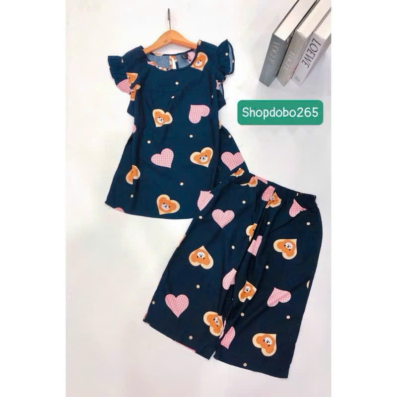 Đồ bộ nữ,đồ ngủ mặc nhà lửng tay cánh tiên vải lanh mềm,mát BL 169 hoạ tiết dễ thương size 45-70kg
