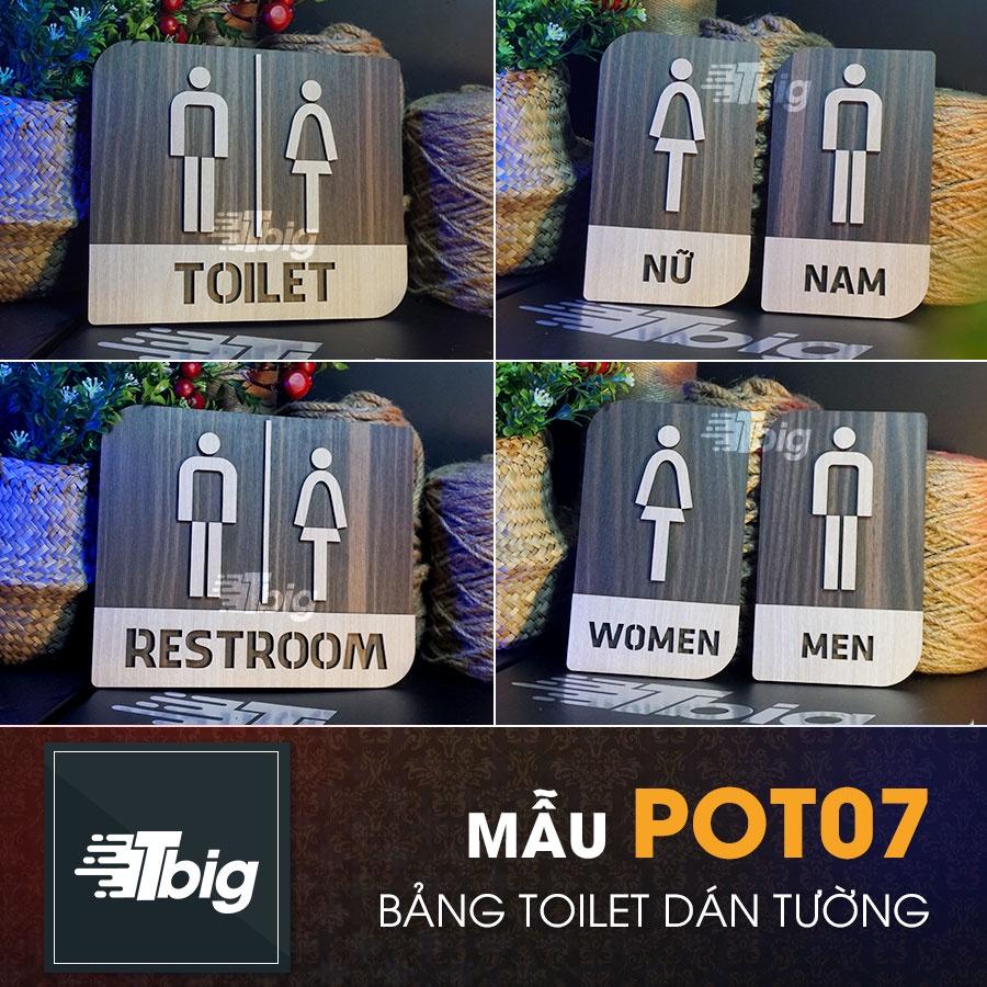 Bảng gỗ nhà vệ sinh sét 4 mẫu toilet - restroom - women men - nam nữ loại dán tường bằng keo 2 mặt