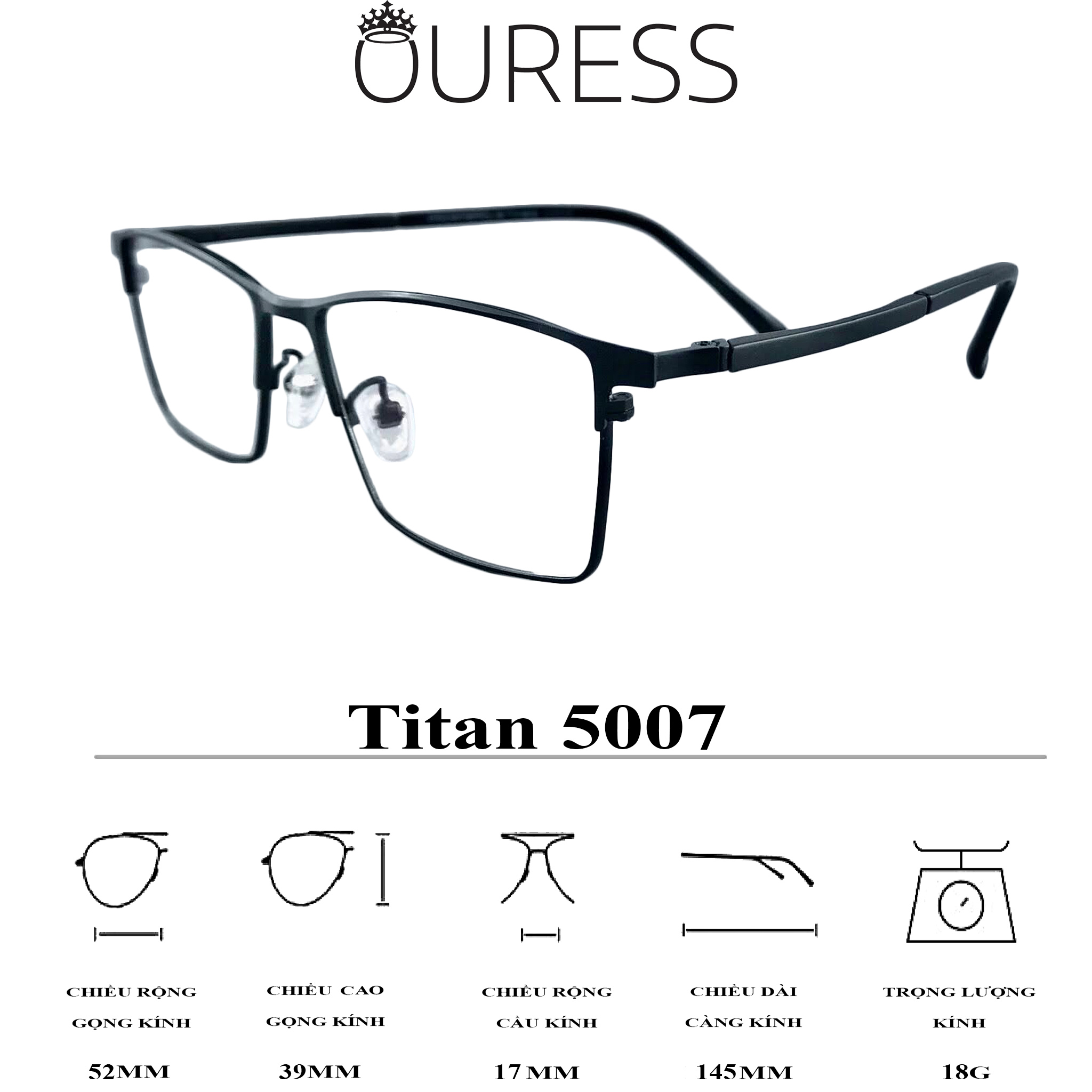 GỌNG KÍNH TITAN NAM CHẤT LIỆU VƯỢT TRỘI SIÊU NHẸ SIÊU BỀN – P5007