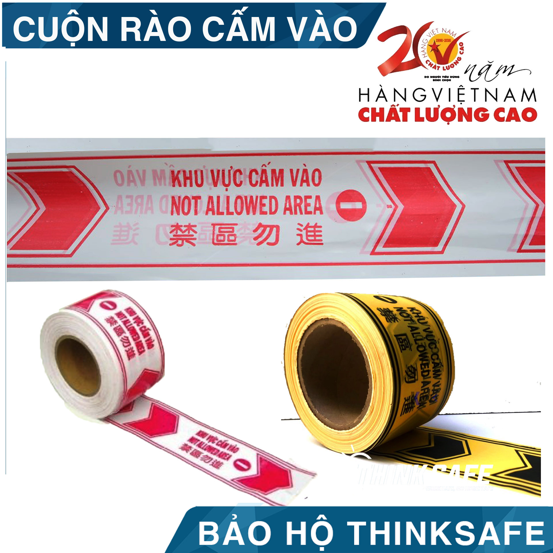 Cuộn dây cảnh báo rào chắn, cảnh báo khu vực nguy hiểm dài 100m, Cuộn rào cảnh báo có 2 màu trắng đỏ và vàng đen