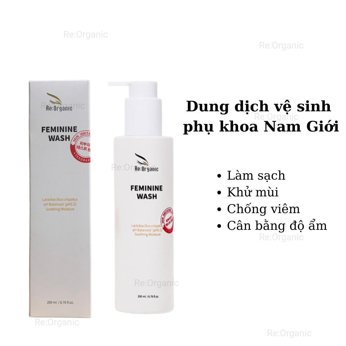 Dung dịch vệ sinh phụ khoa làm sạch khử mùi ngăn ngừa viêm nhiễm dành cho Nam giới Re:Organic Feminine Wash 200ml