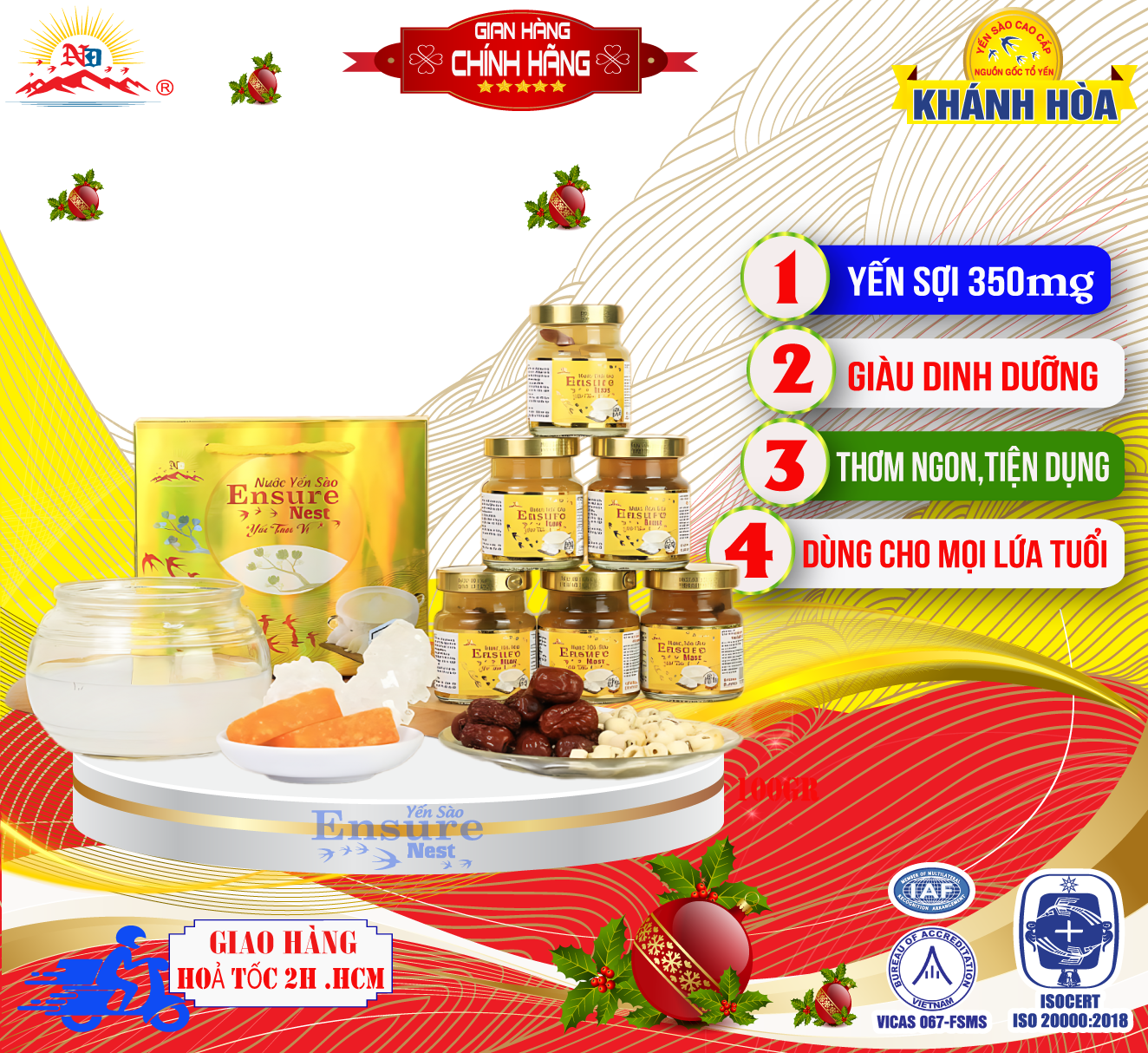 Yến Chưng Tam Vị Ensure Nest với 350mg Yến Gốc Khánh Hoà ( lốc 6 hủ /70ml )