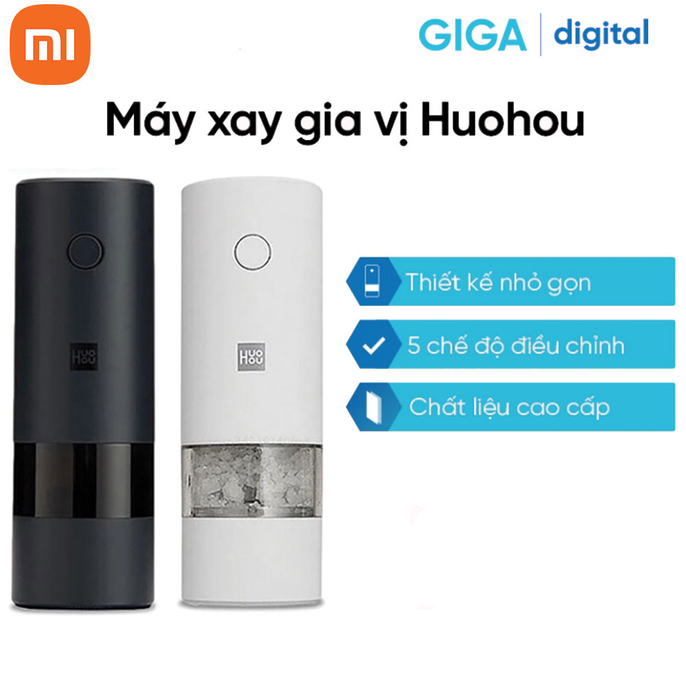 Máy xay hạt tiêu muối gia vị tự động Xiaomi Huohou Youpin bằng điện có đèn LED với 5 chế độ xay - Hàng Chính Hãng