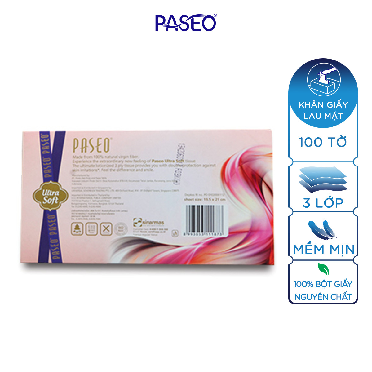 Paseo khăn giấy hộp Lotion Ultrasoft 100 tờ