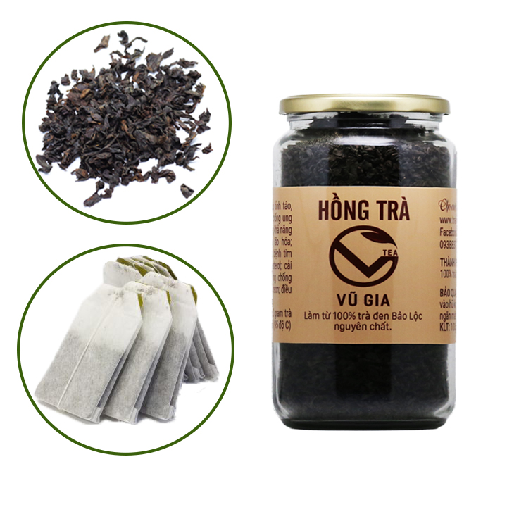 Hồng Trà Nguyên Chất Bảo Lộc Vũ Gia [100gr-hũ] + Tặng 5 Túi Lọc Đựng Trà