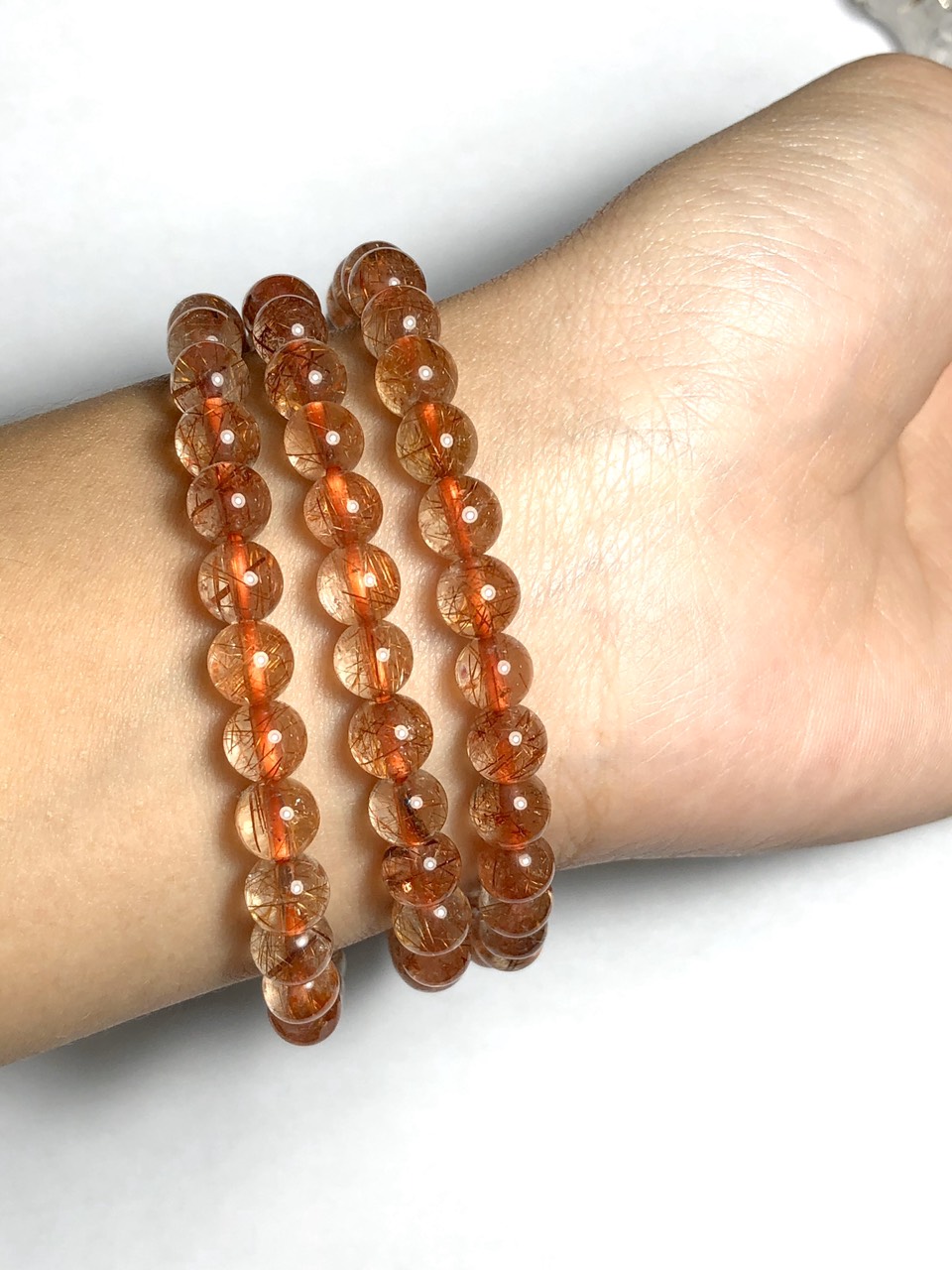 Vòng tay thạch anh tóc đỏ vip 6mm quấn 3 vòng tự nhiên tặng kèm hộp gấm cao cấp