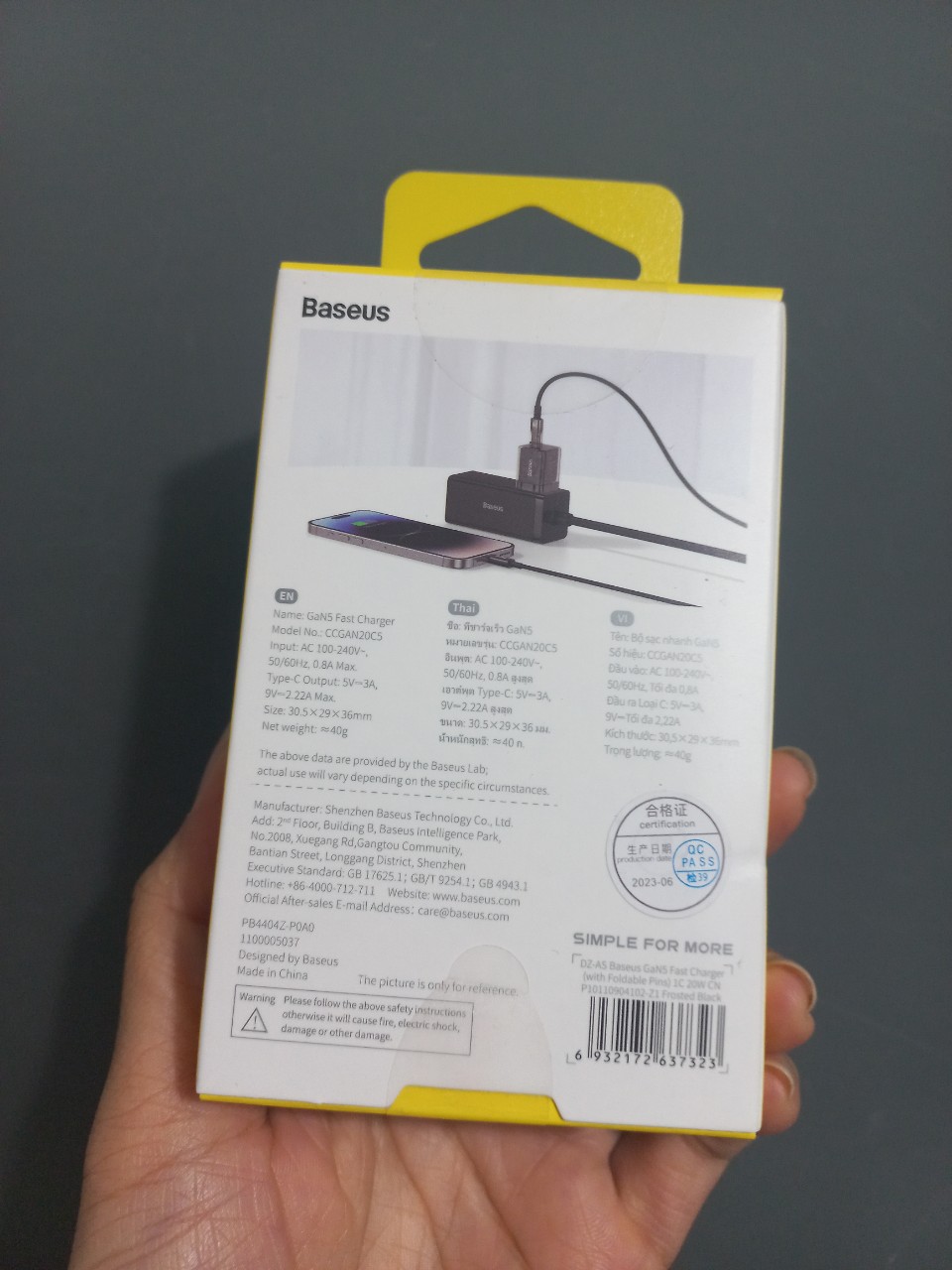Củ sạc nhanh PD 20W 1 cổng Type C chân gập cho iP và máy tính bảng iPad Baseus GaN5 CCGAN20C5 _ hàng chính hãng
