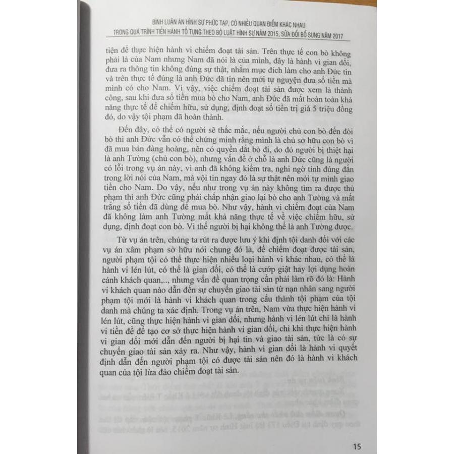 Bình luận án hình sự phức tạp, có nhiều quan điểm khác nhau trong quá trình tiến hành tố tụng theo bộ luật hình sự năm 2015 sửa đổi, bổ sung năm 2017 (Sách chuyên khảo)