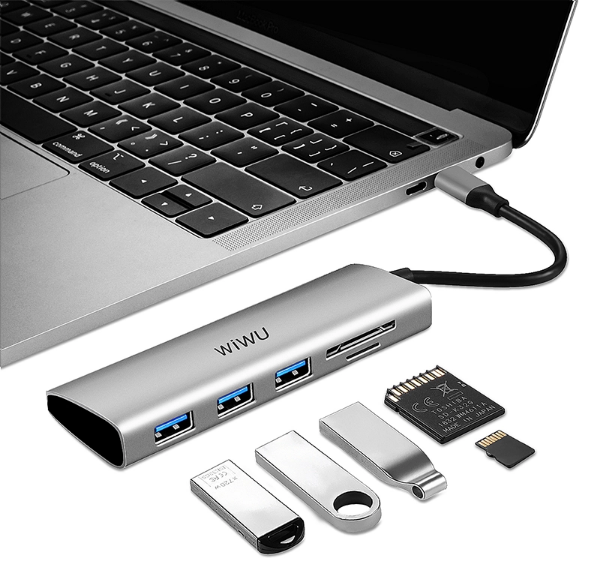 BỘ CHUYỂN ĐỔI WIWU ALPHA 532ST 5 IN 1 Cho Máy Tính Xách Tay Nhiều Cổng Loại C Với 3 * USB3.0 + TF + Thẻ SD - Hàng Chính Hãng