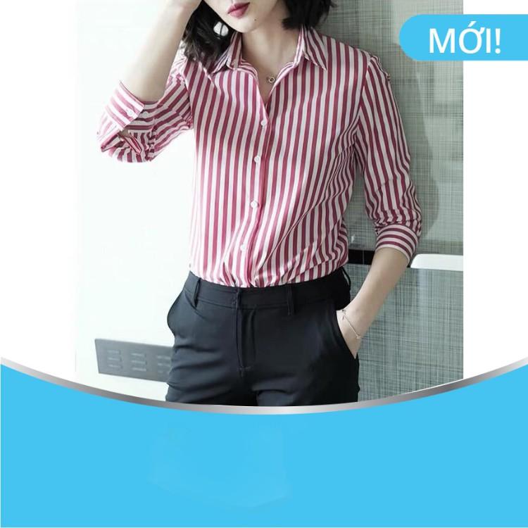 Áo Sơ Mi Nữ Dài Tay Phối Sọc PONIVA
