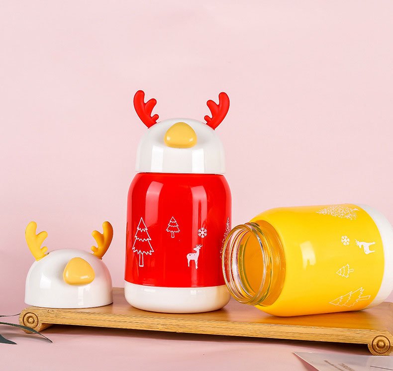 Bình Nước Tai Hươu Lõi Thuỷ Tinh Bọc Nhựa 380Ml Tiện Lợi