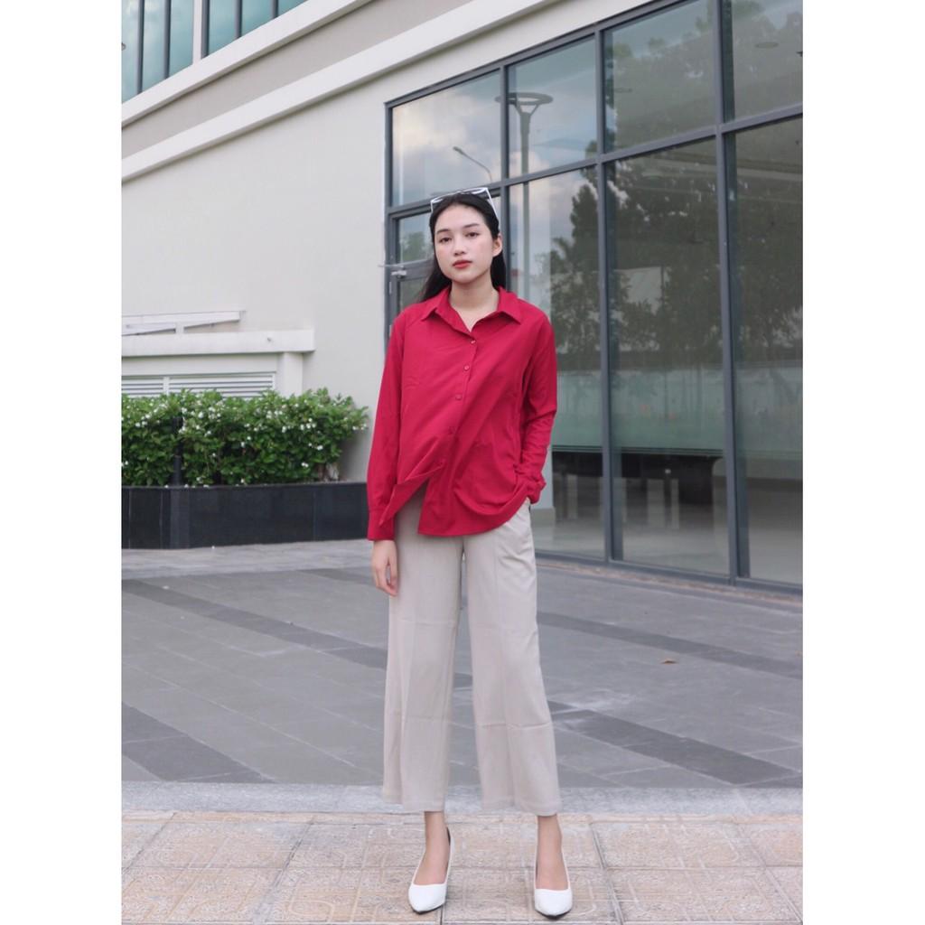 Sơ Mi Nữ Tay Dài Cổ Bẻ - Đi làm- Đi chơi OVERSIZE