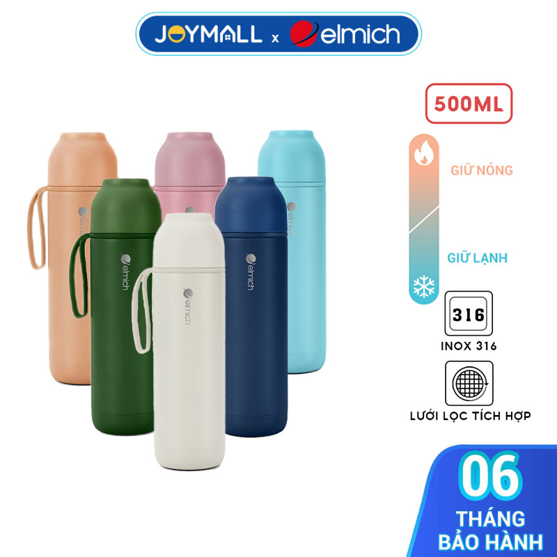 Bình Giữ Nhiệt Inox 316 Elmich Goodluck EL8306 500ml, Hàng Chính Hãng, Nắp Mở 1 Chạm - JoyMall
