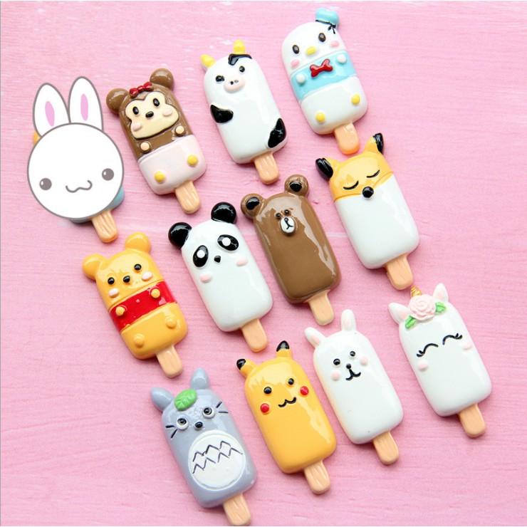 HN * Charm các mẫu kem que nhân vật hoạt hình Pikachu, Totoro, Brown Bear, Pooh trang trí vỏ điện thoại, DIY
