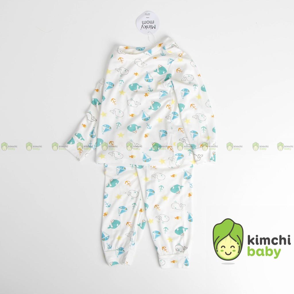 Đồ Bộ Bé Gái, Bé Trai Minky Mom Vải Thun Lạnh Họa Tiết In Chìm Caro Dễ Thương, Bộ Dài Tay Cho Bé Mặc Nhà MKMTD2108