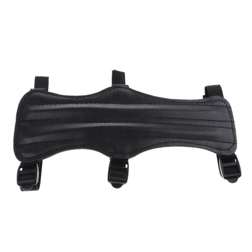 PU Leather 3 Straps Arm Guard for Recurve Compound Long Bow Hunting Shooting Black