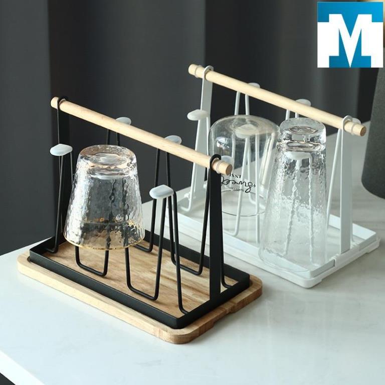 Giá úp ly cốc kèm khay gỗ cao cấp