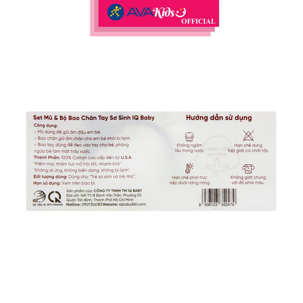 Set nón, bao tay bao chân in hình sao băng IQ Baby màu trắng (0 - 3 tháng) - Hàng Chính Hãng