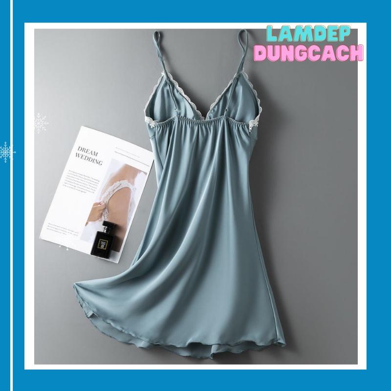 Váy ngủ hai dây lụa satin sexy cao cấp Đầm mặc nhà gợi cảm quyến rũ có mút ngực LAMDEPDUNGCACH - VL165