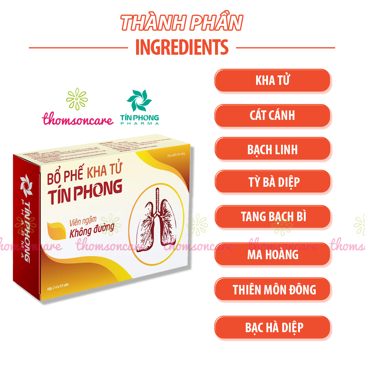 Viên ngậm Bổ phế kha tử Tín phong - Không đường, Hỗ trợ giảm ho, long đờm, đau họng, khản tiếng