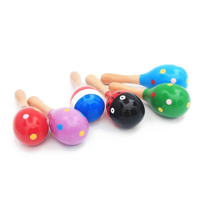 Bộ 1 Chiếc Đồ Chơi Sơ Sinh Lục Lạc Gỗ Đầu Tròn Có Hạt Xúc Xắc Bên Trong Tạo Âm Thanh Êm Tai Và Giúp Bé Tập Cầm Nắm