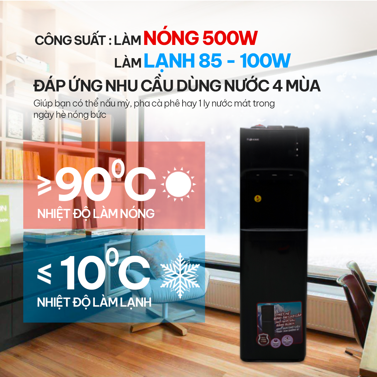 Cây nước nóng lạnh bình âm Fujihome WD606C, máy nước nóng lạnh bình hút 3 vòi, lạnh Block khóa vòi nóng an toàn tự động ngắt tiết kiệm điện - Hàng chính hãng