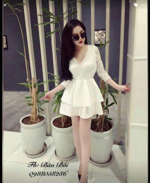 Đầm ren đắp chéo 2 tùng