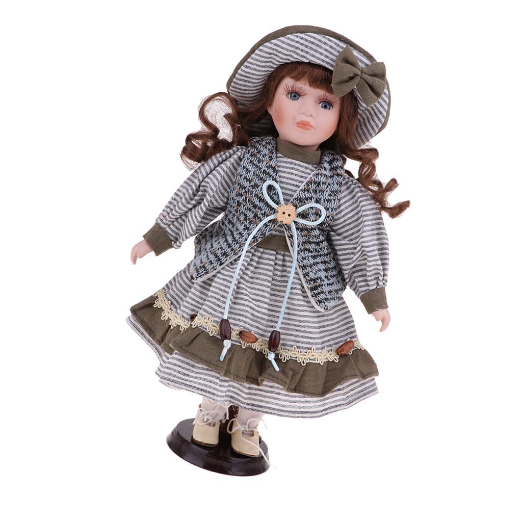30cm Porcelain Doll Girl Figure with Wood Stand Adult Collections