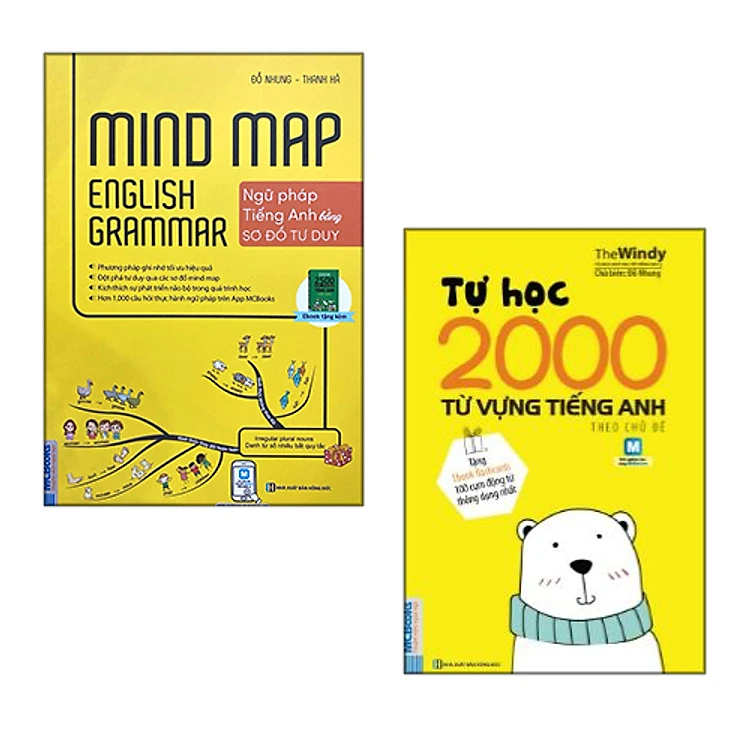 Combo 2 cuốn Mindmap English Grammar - Ngữ Pháp Tiếng Anh Bằng Sơ Đồ Tư Duy + Tự Học 2000 Từ Vựng Tiếng Anh Theo Chủ Đề
