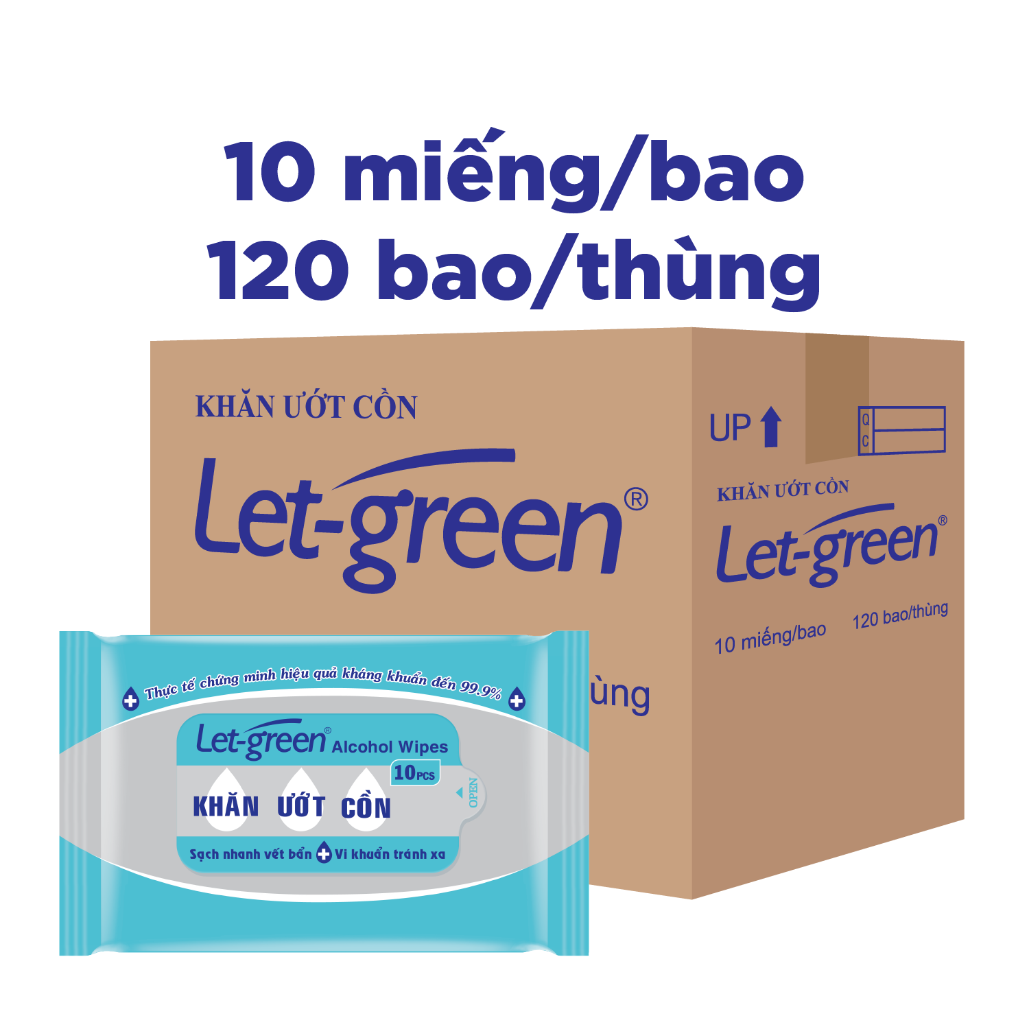 Combo 120 Gói Khăn Ướt Cồn Let-green (10 Tờ x 120)