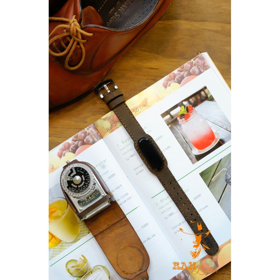 DÂY DA BÒ THẬT MAY TAY CHO MIBAND 5 - DA BÒ NÂU ĐẤT - CHÍNH HÃNG RAM LEATHER - MI BAND 5 BROWN COW LEATHER STRAPS