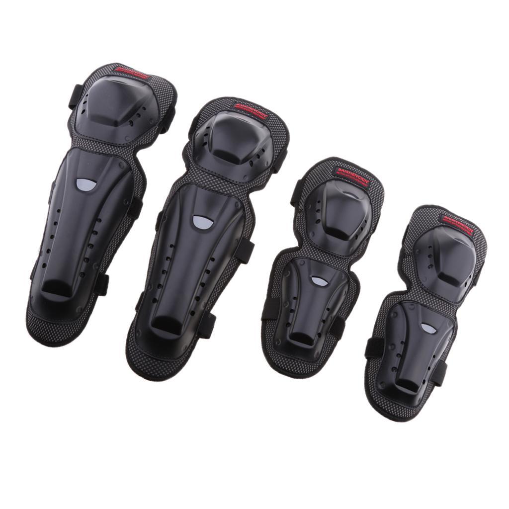 2x 4Pieces Unisex Motorcycle Motocross Cycling Elbow And Knee Pads Protector Guard Armors Set Black