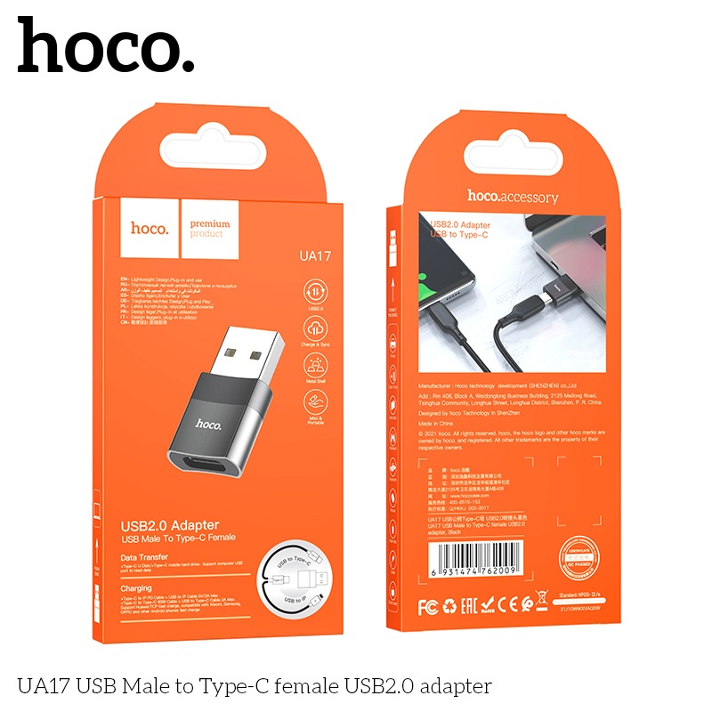 Đầu chuyển usb sang type c, bộ chuyển đổi usb type c  UA17 - Hàng chính hãng