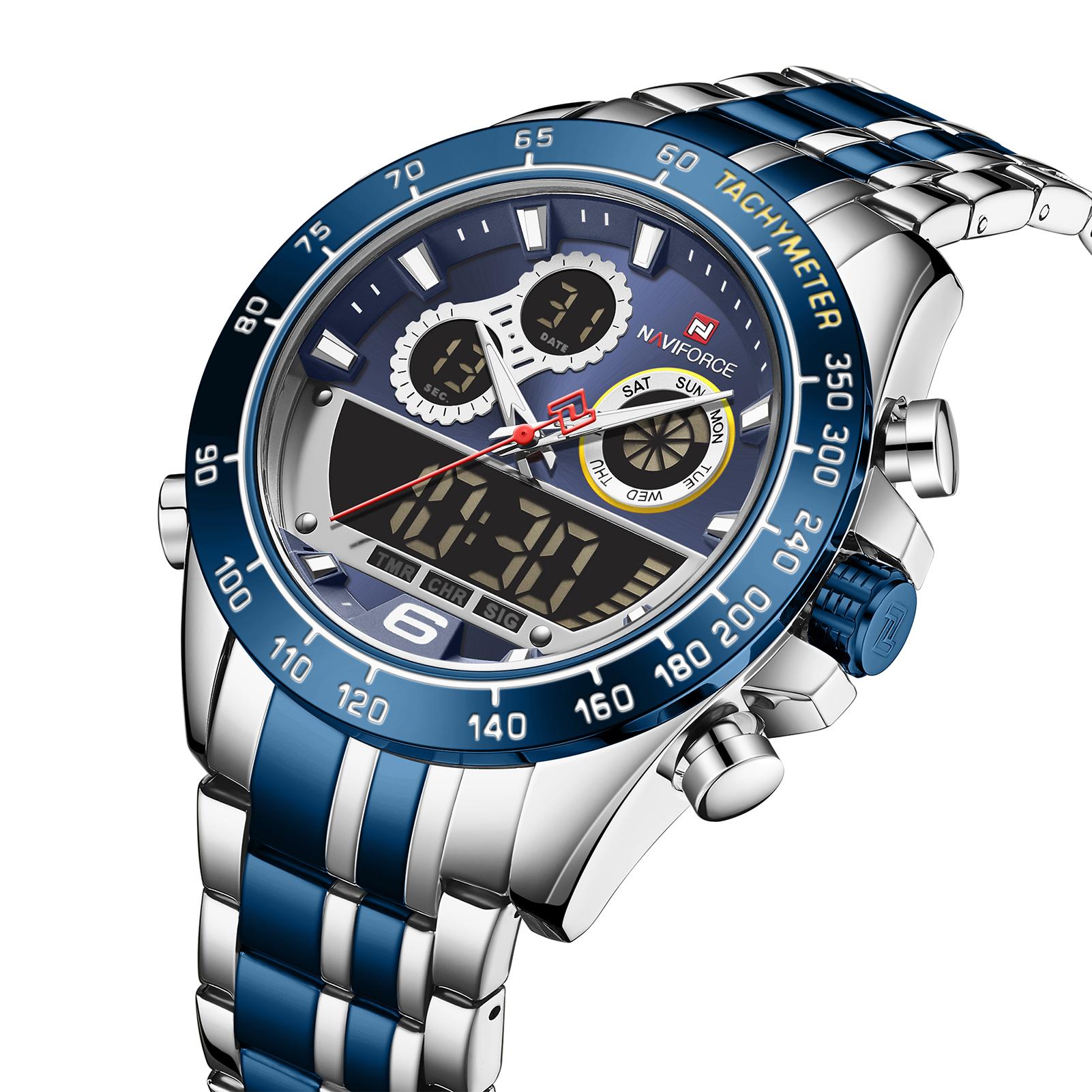 Đồng hồ NAVIFORCE Quartz Nam Kỹ thuật số,Chế độ Kép Ngày theo Tuần Đồng hồ Báo thức,Đèn nền,chống nước 3ATM
