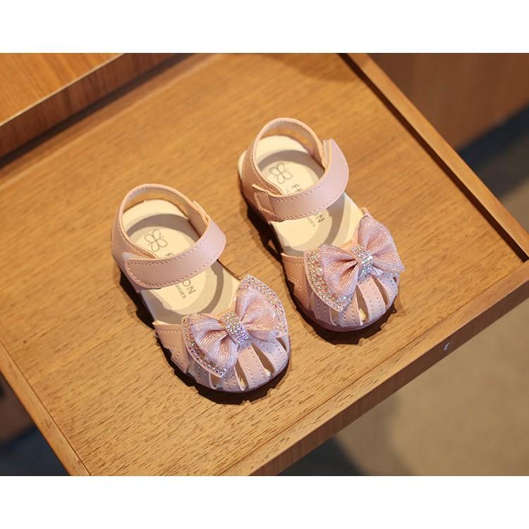 Dép Tập Đi/ Sandal Nơ Cho Bé Gái Đế Mềm