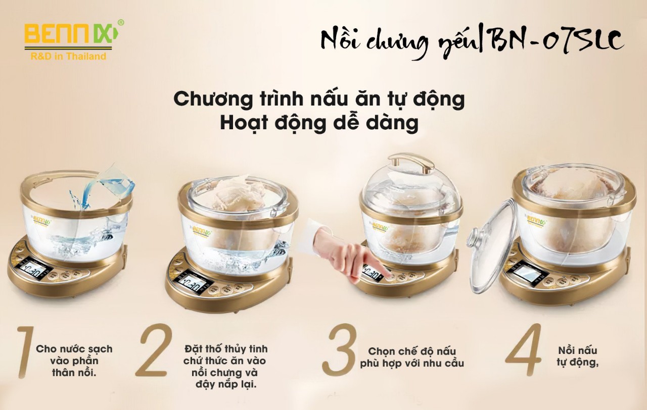 Nồi Chưng Yến Thố Thủy Tinh, Nồi Tiềm Cách Thủy Đa Năng Bennix BN07SLC 0.7L- Hàng Chính Hãng