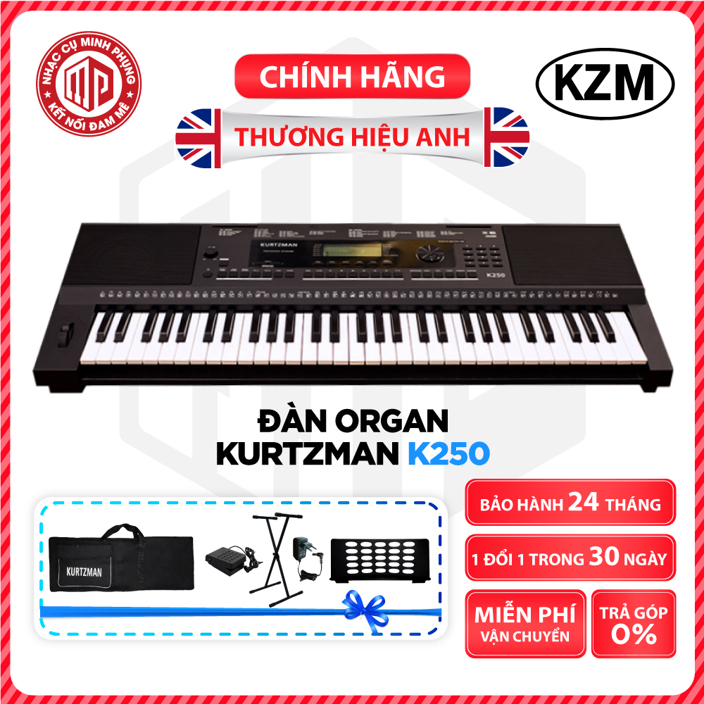 Đàn Organ điện tử/ Portable Keyboard - Kzm Kurtzman K250 - Perfect for Learning & Performing - Màu đen (BL) - Hàng chính hãng